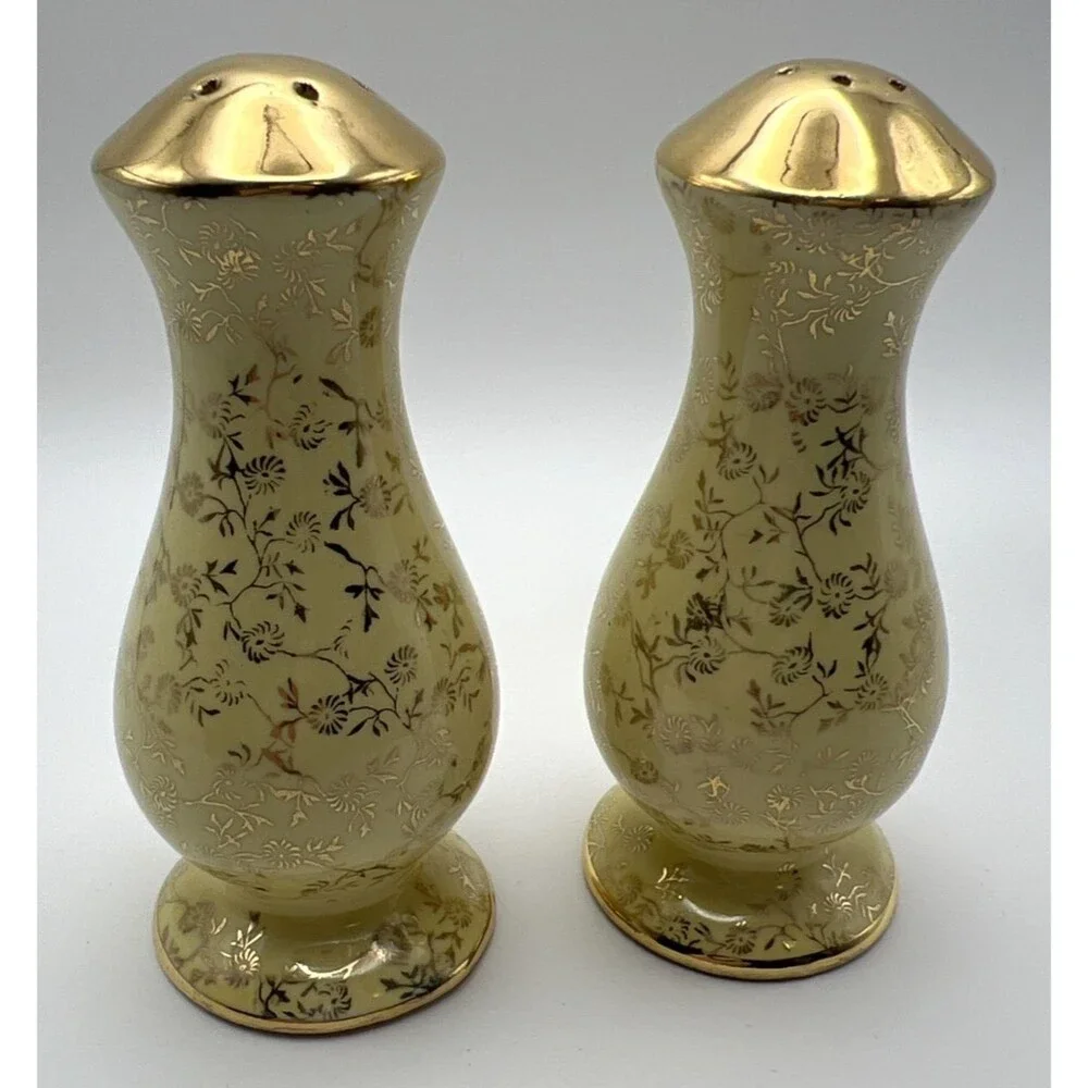 1940’s Lusterware Art Deco Yellow & 22k Gold Salt & Pepper Pearl China Co.